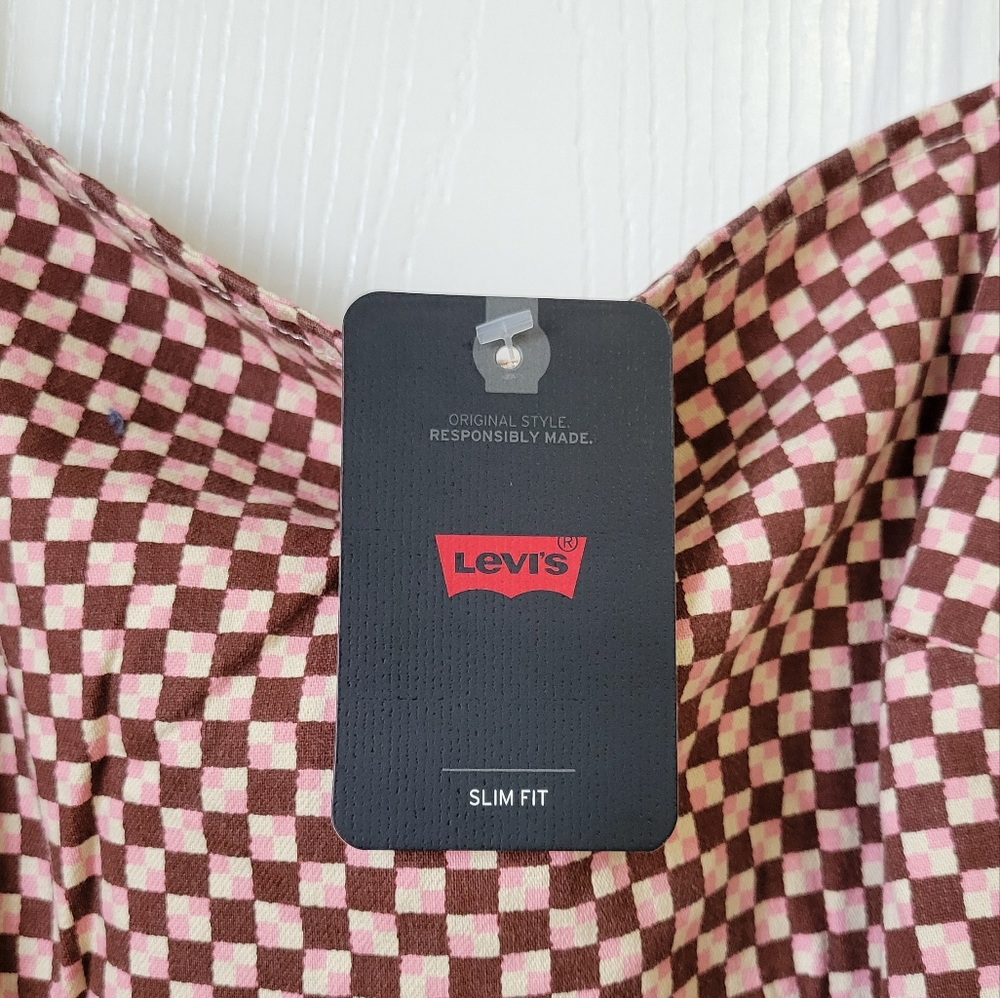 NWT Levi's Brown Multicolor Checkered Mini Sundress Size M - Picture 2 of 6